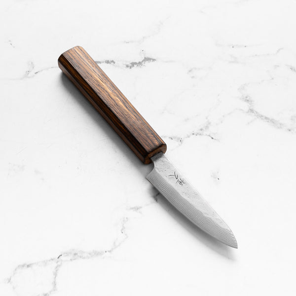 Tsunehisa 440C Damascus Tsuchime Petty 80mm - Black Oak