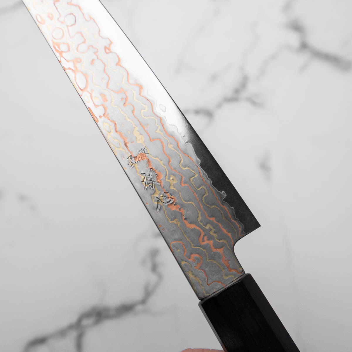 Hatsukokoro Hayabusa Blue 2 Rainbow Damascus Petty 150mm - Ebony