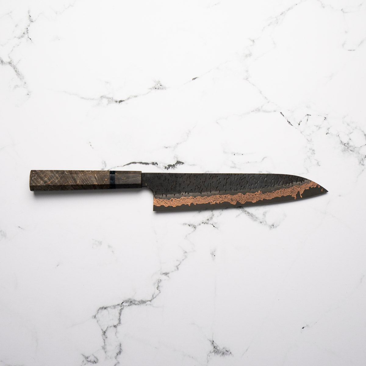 Hatsukokoro Yorokobi Kurouchi SLD Damascus Tsuchime Gyuto 240mm - Dark Maple