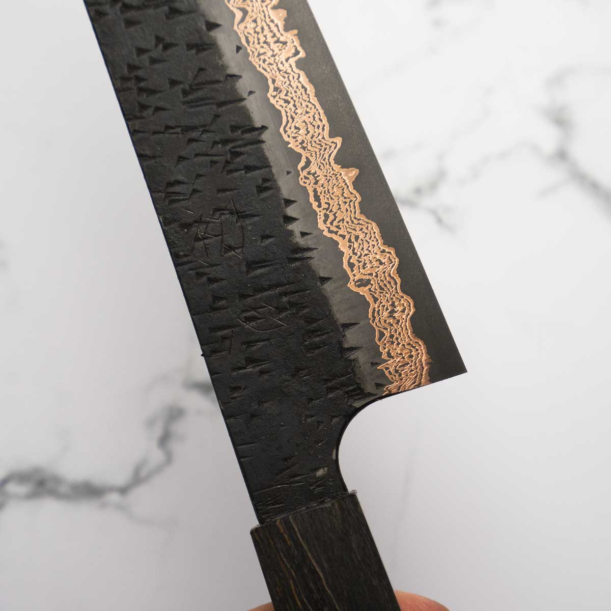 Hatsukokoro Yorokobi Kurouchi SLD Damascus Tsuchime Gyuto 240mm - Dark Maple