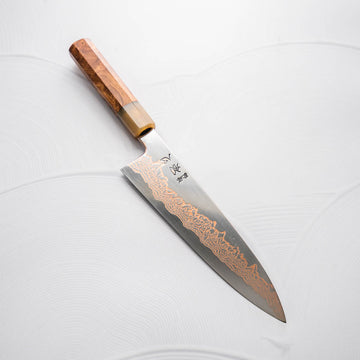 Hatsukokoro Yorokobi SLD Copper Damascus Gyuto 210mm - Quince Burl