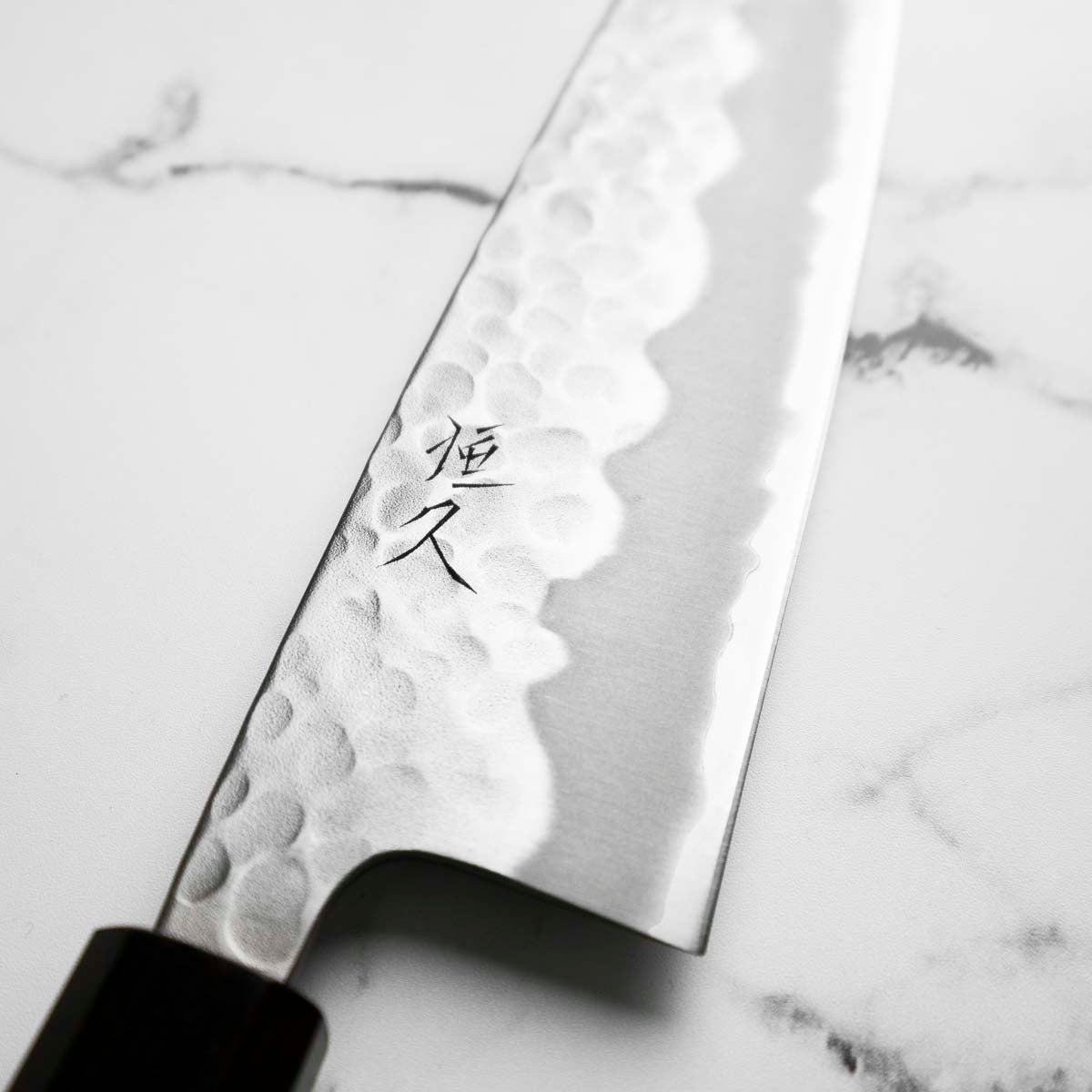 Tsunehisa White 2 Stainless Clad Tsuchime Santoku 165mm - Ebony - blade detail