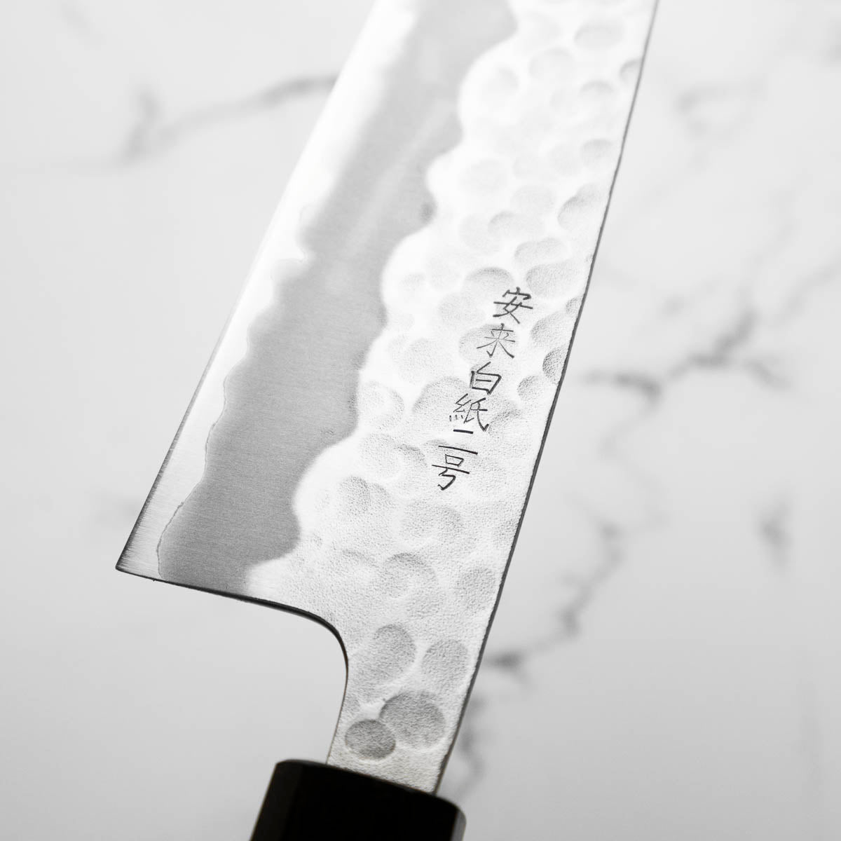 Tsunehisa White 2 Stainless Clad Tsuchime Santoku 165mm - Ebony - angled view