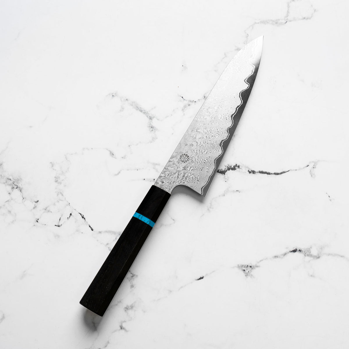 Sakai Kikumori "Minamo" ATS34 Damascus Gyuto 210mm - Ebony Turquoise