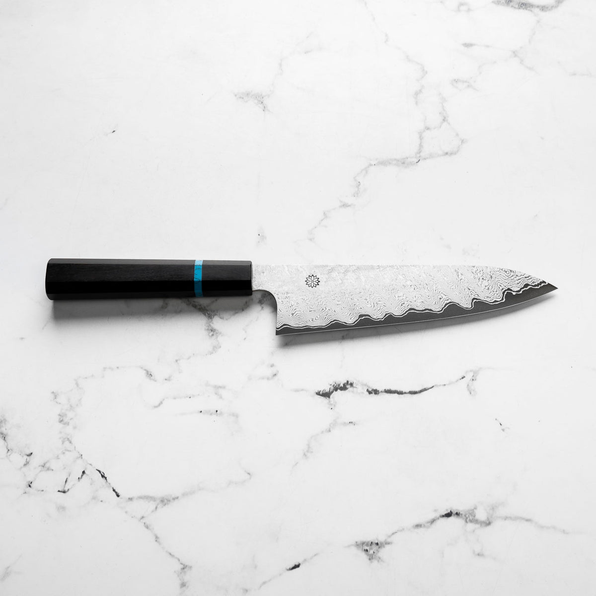 Sakai Kikumori "Minamo" ATS34 Damascus Gyuto 210mm - Ebony Turquoise