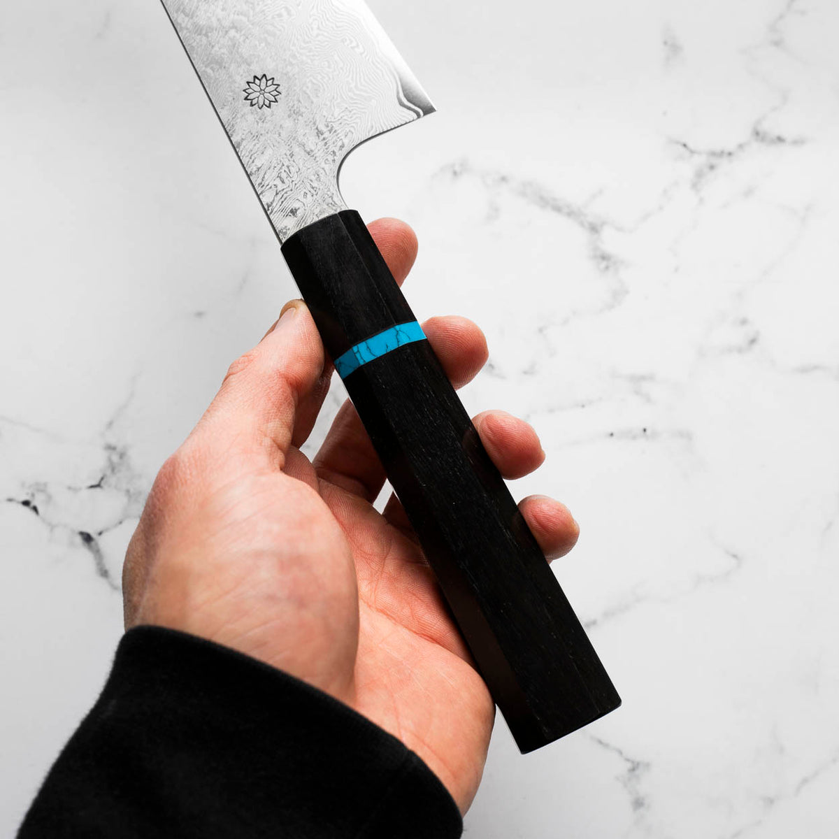 Sakai Kikumori "Minamo" ATS34 Damascus Gyuto 210mm - Ebony Turquoise