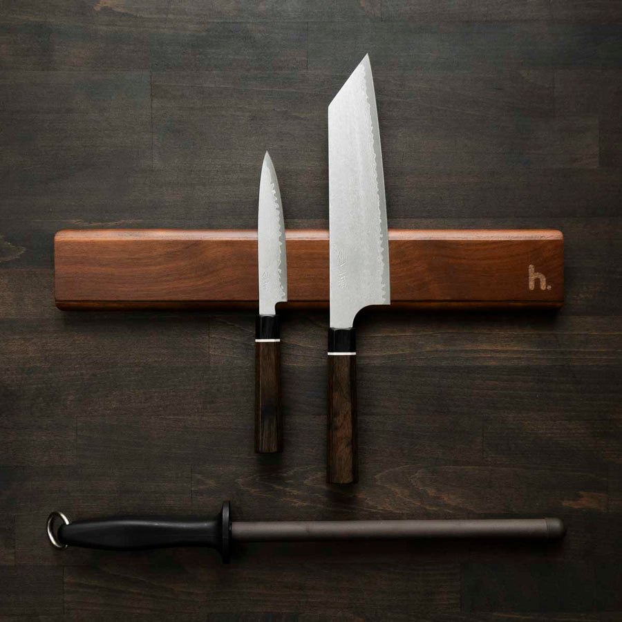 Senzo Black VG10 - 2 Knife Set with Magnetic Strip - angled view