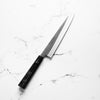 Yoshikane (Hatsukokoro) White 2 Kurouchi Nashiji Sujihiki 240mm - Dark Carbon Fibre - angled view
