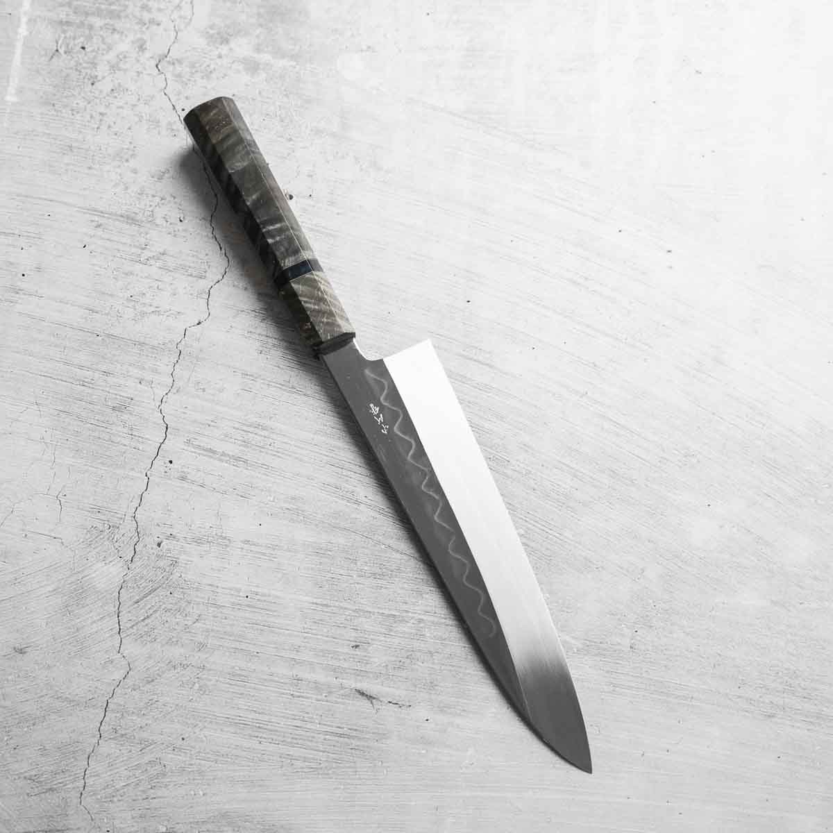 Hatsukokoro x Nakagawa White 3 Honyaki Mirror Finished Gyuto 210mm - Dark Maple