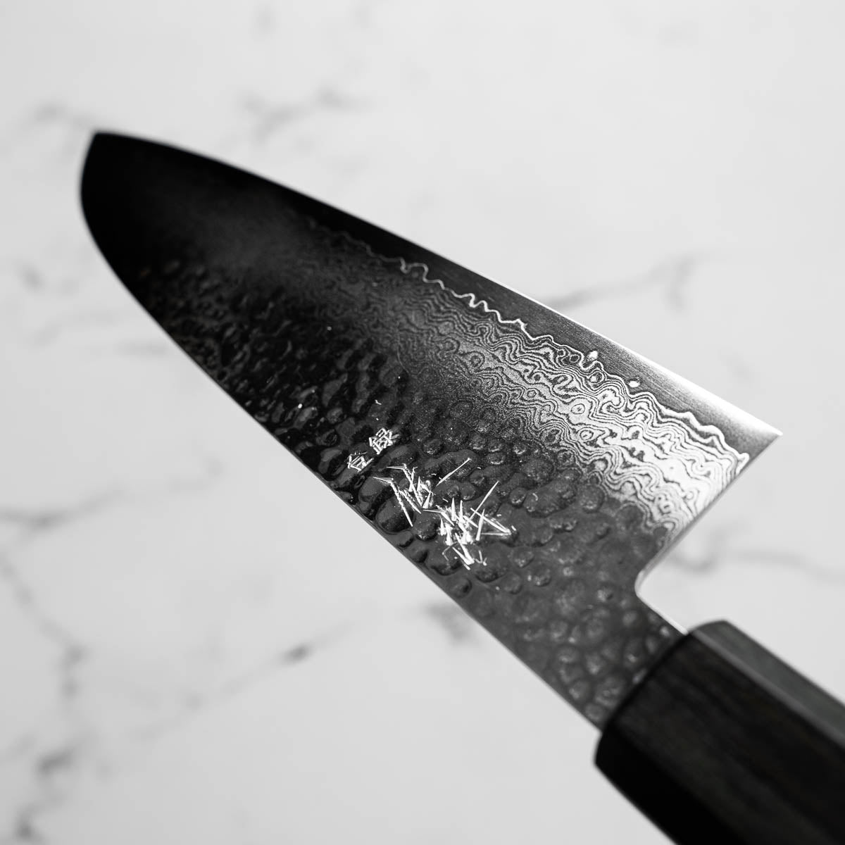 Touroku Sakai Kagayaki VG10 Damascus Tsuchime Santoku 170mm