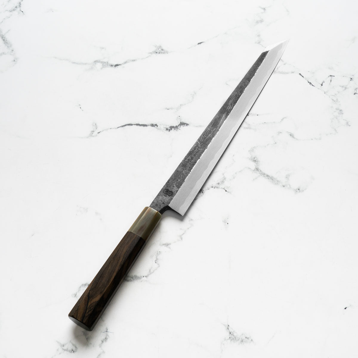 Sakai Kikumori "Kikuzuki Kuro" Kiritsuke Yanagiba 270mm - Persimmon - angled view