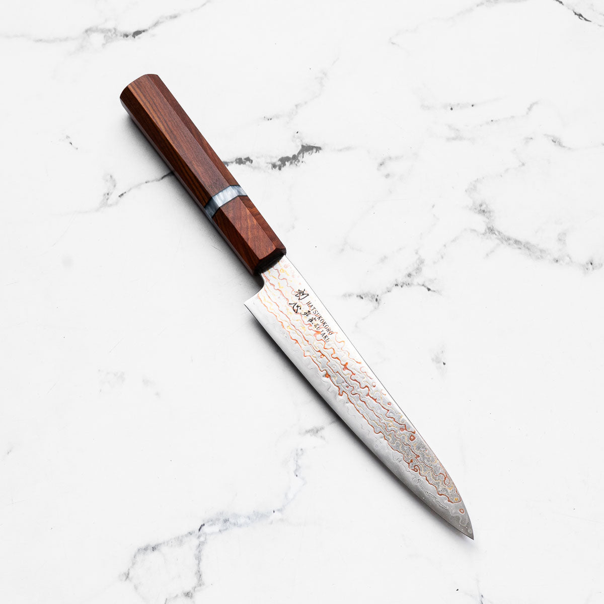 Hatsukokoro Kujaku V-Toku 2 Rainbow Damascus Petty 150mm