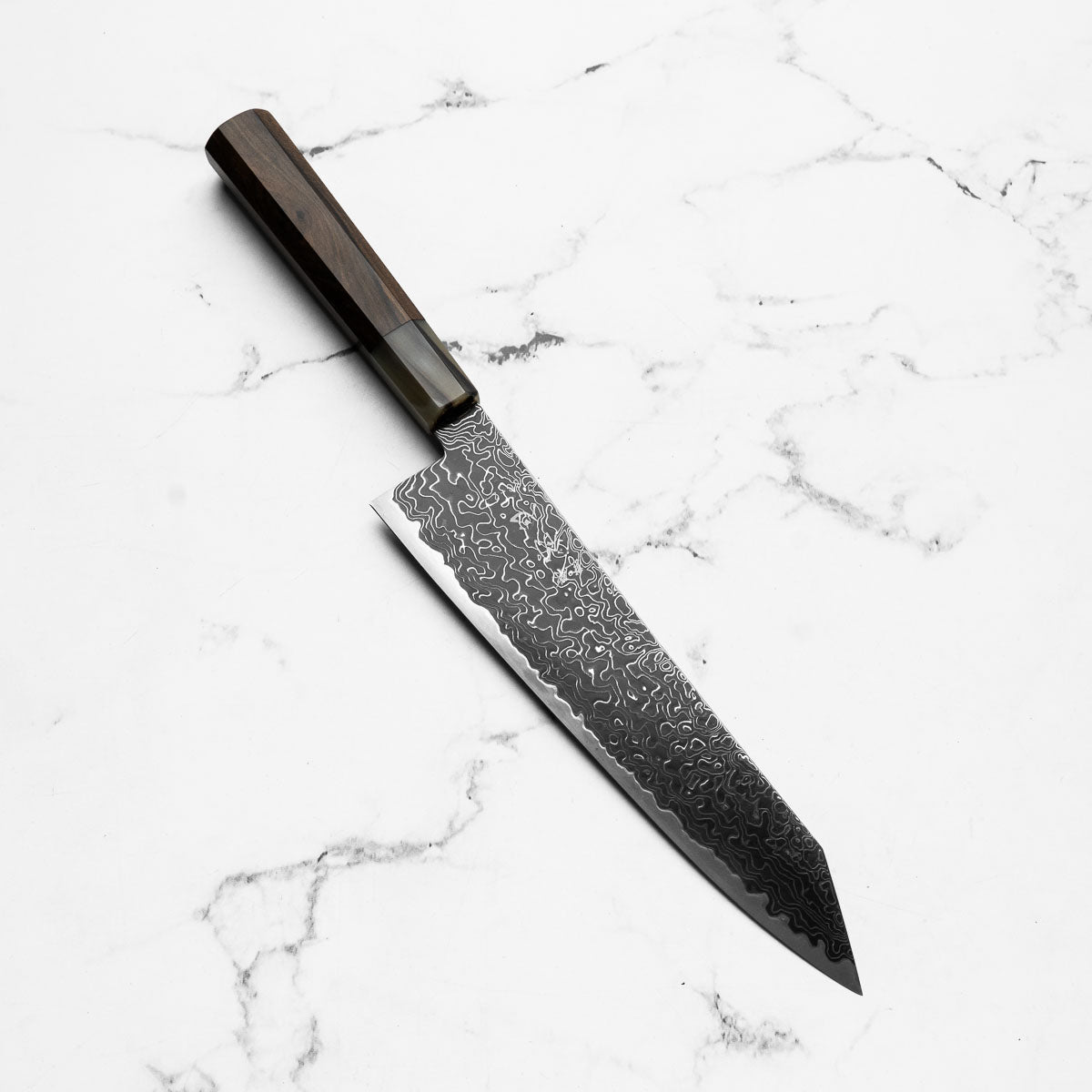 Hatsukokoro Ryuhyo Kurozome SG2 Damascus Kiritsuke Gyuto 210mm -  Persimmon