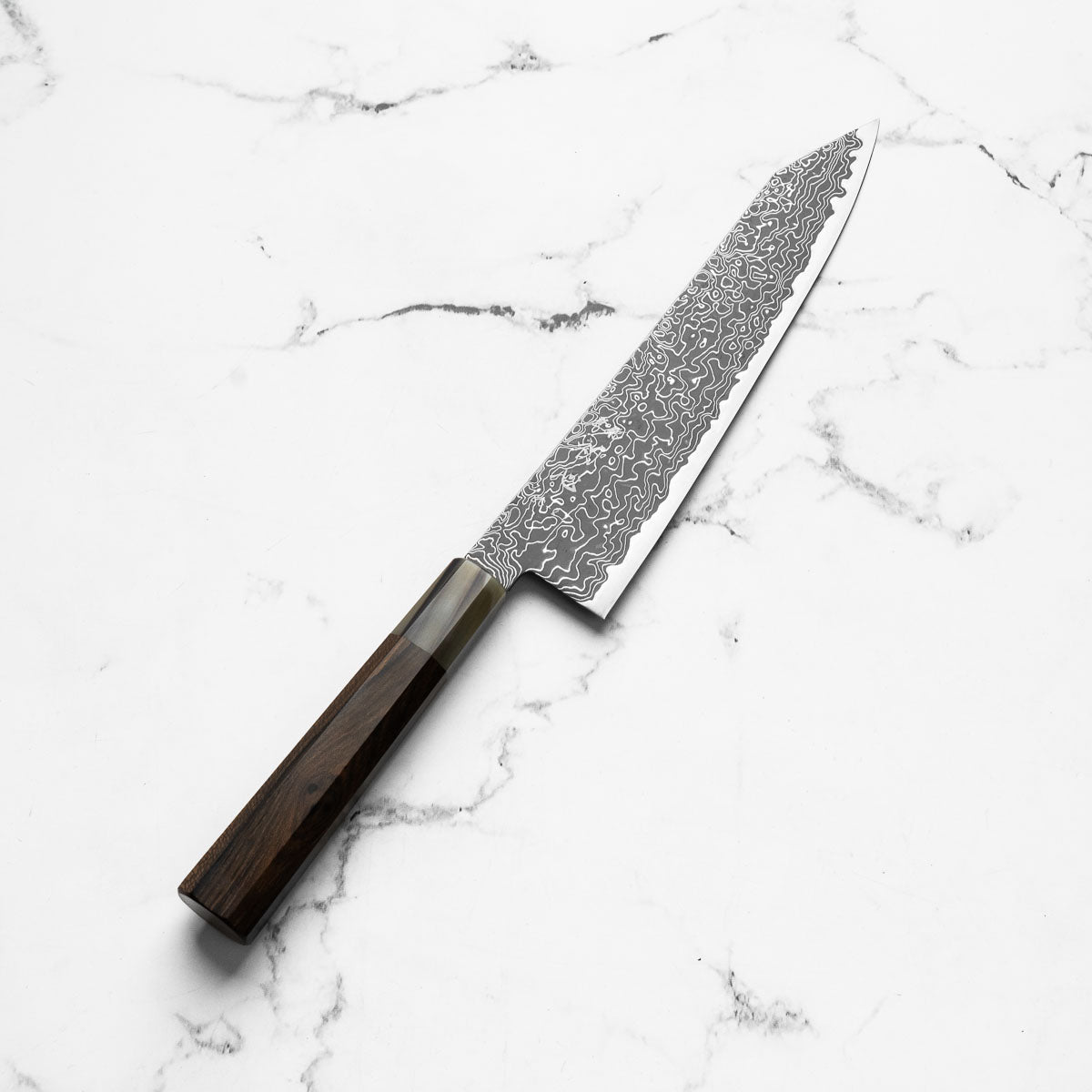 Hatsukokoro Ryuhyo Kurozome SG2 Damascus Kiritsuke Gyuto 210mm -  Persimmon