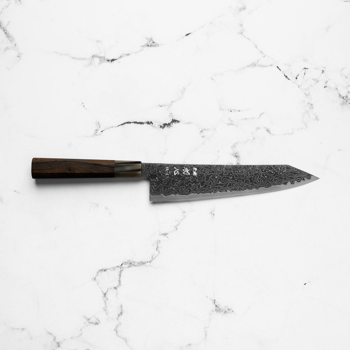 Hatsukokoro Ryuhyo Kurozome SG2 Damascus Kiritsuke Gyuto 210mm -  Persimmon