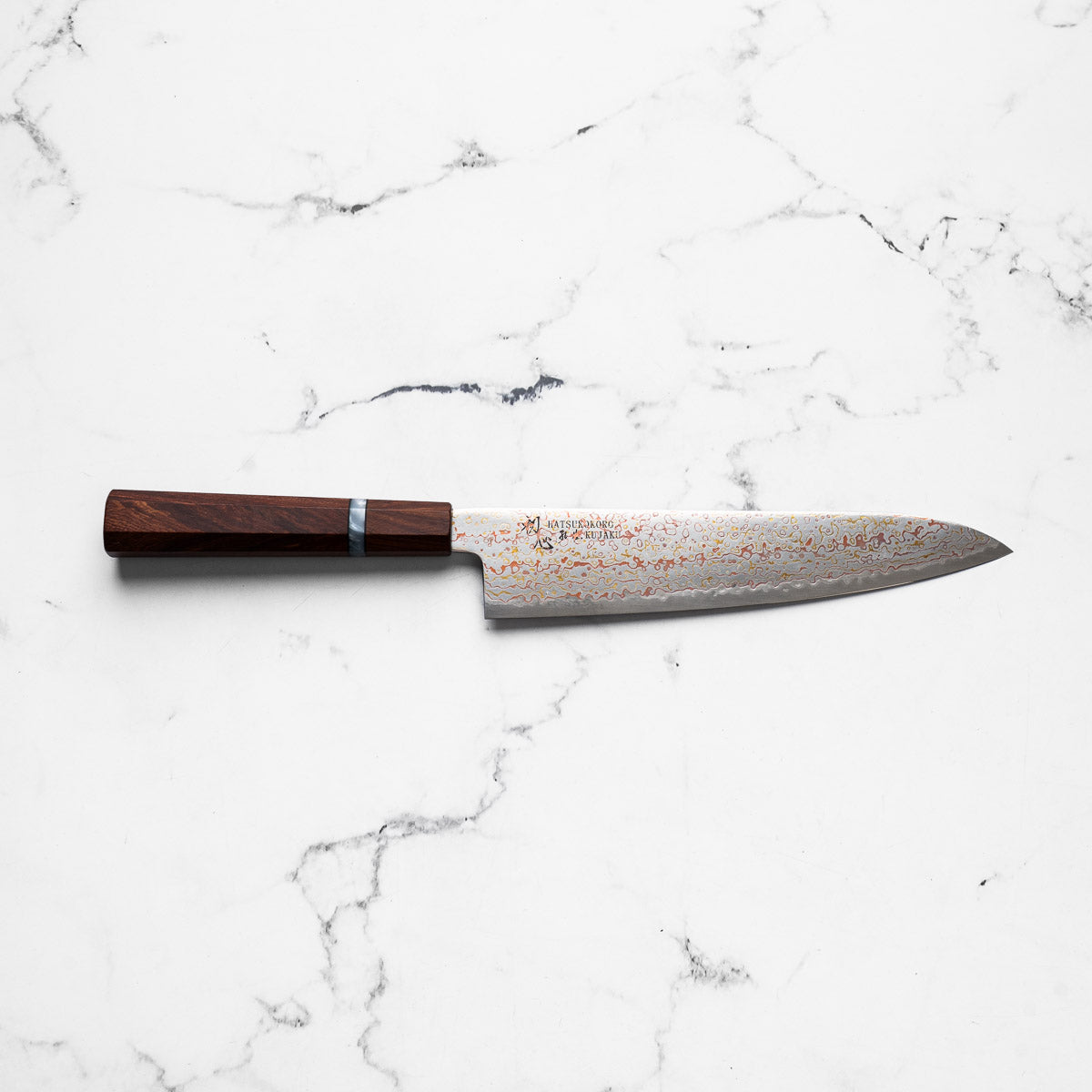 Hatsukokoro Kujaku V-Toku 2 Rainbow Damascus Gyuto 240mm - Sandalwood