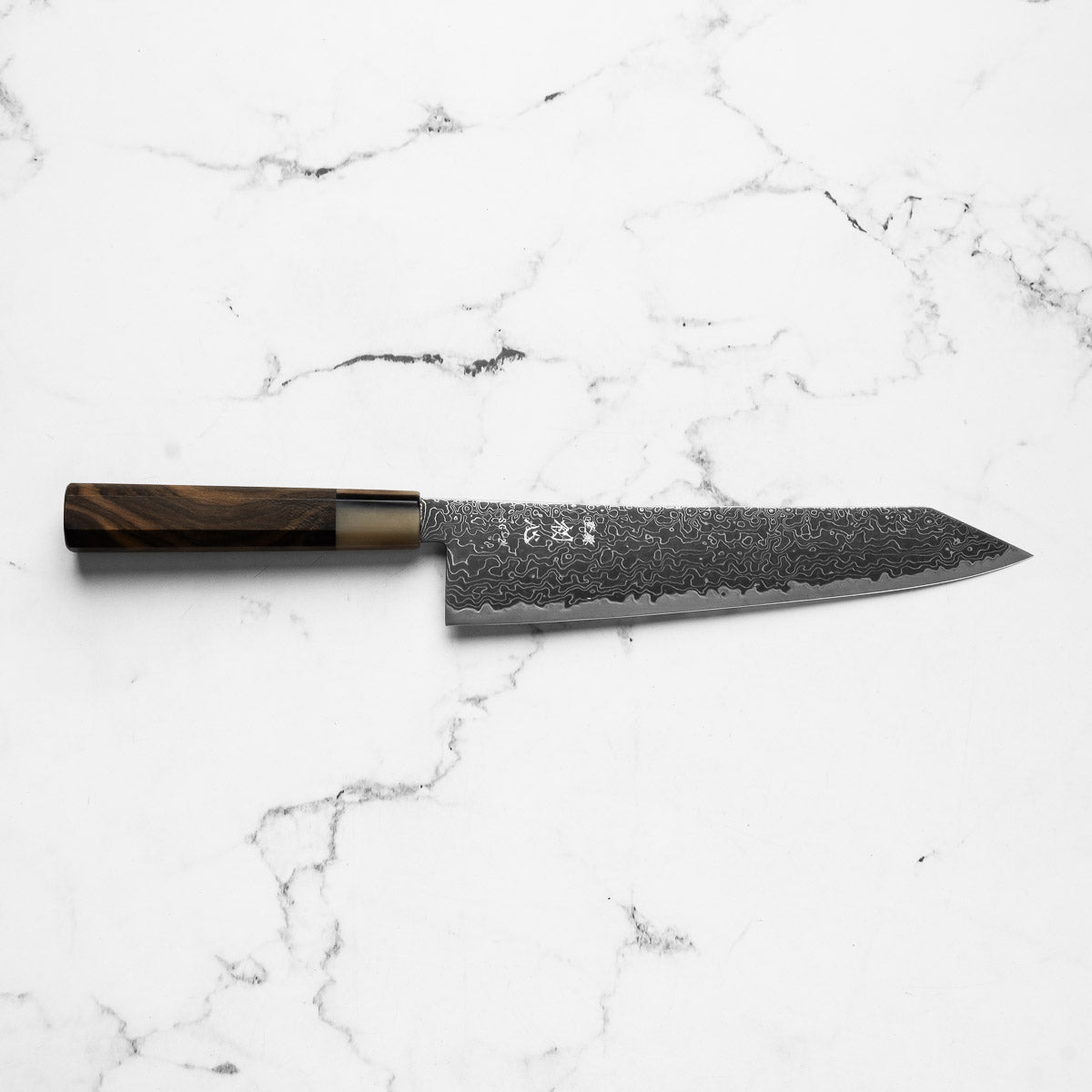 Hatsukokoro Ryuhyo Kurozome SG2 Damascus Kiritsuke Gyuto 240mm - Persimmon