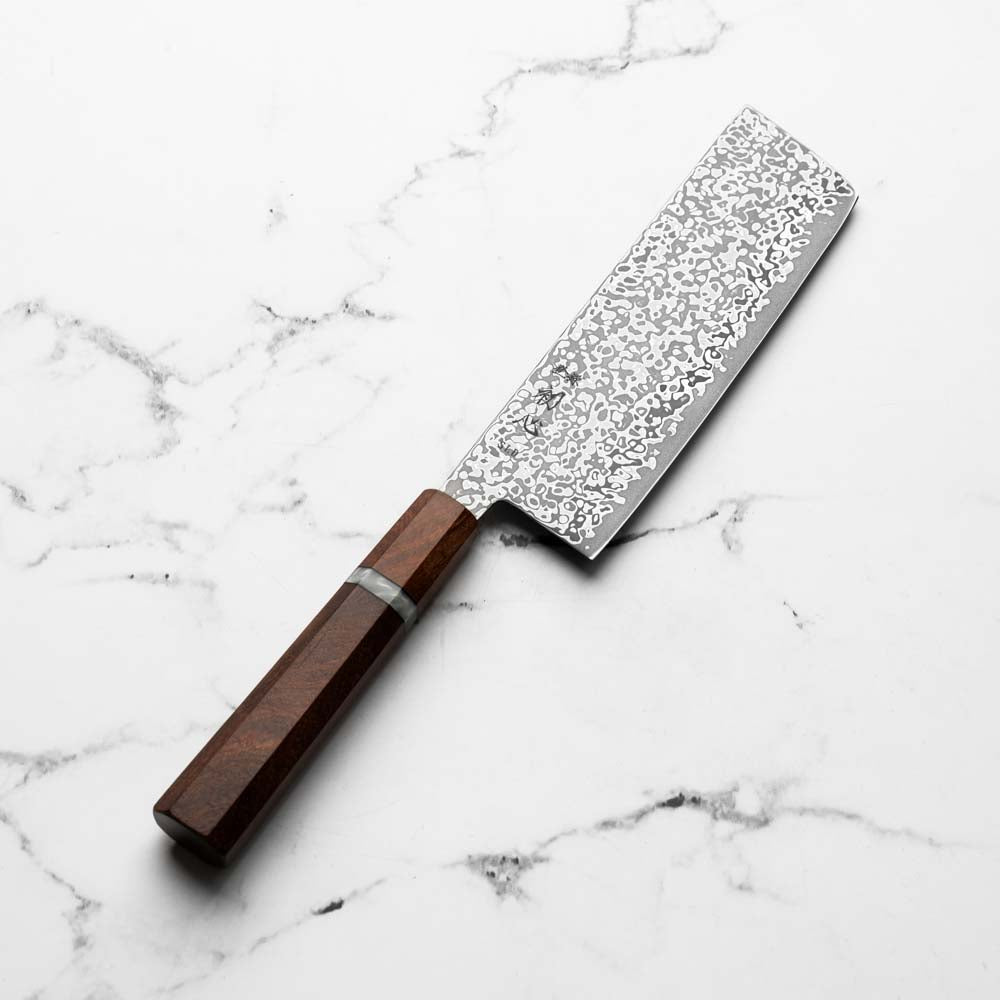 Hatsukokoro Hikari SLD Damascus Kurozome Nakiri 160mm - Sandalwood