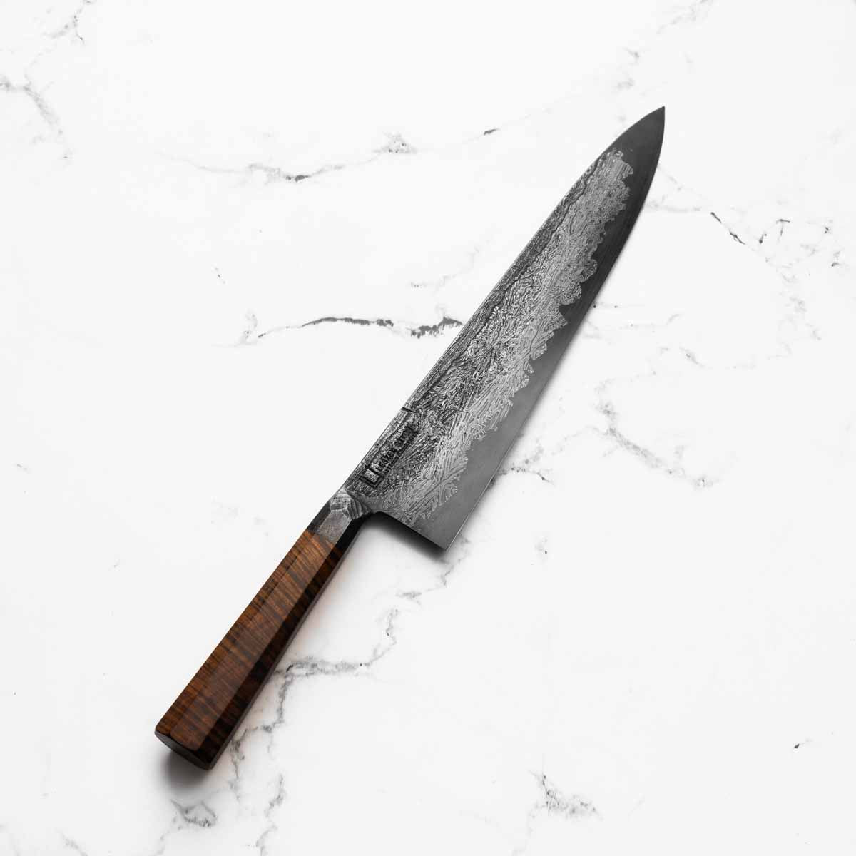 Leszek Sikon 65 Layer Damascus Gyuto - angled view