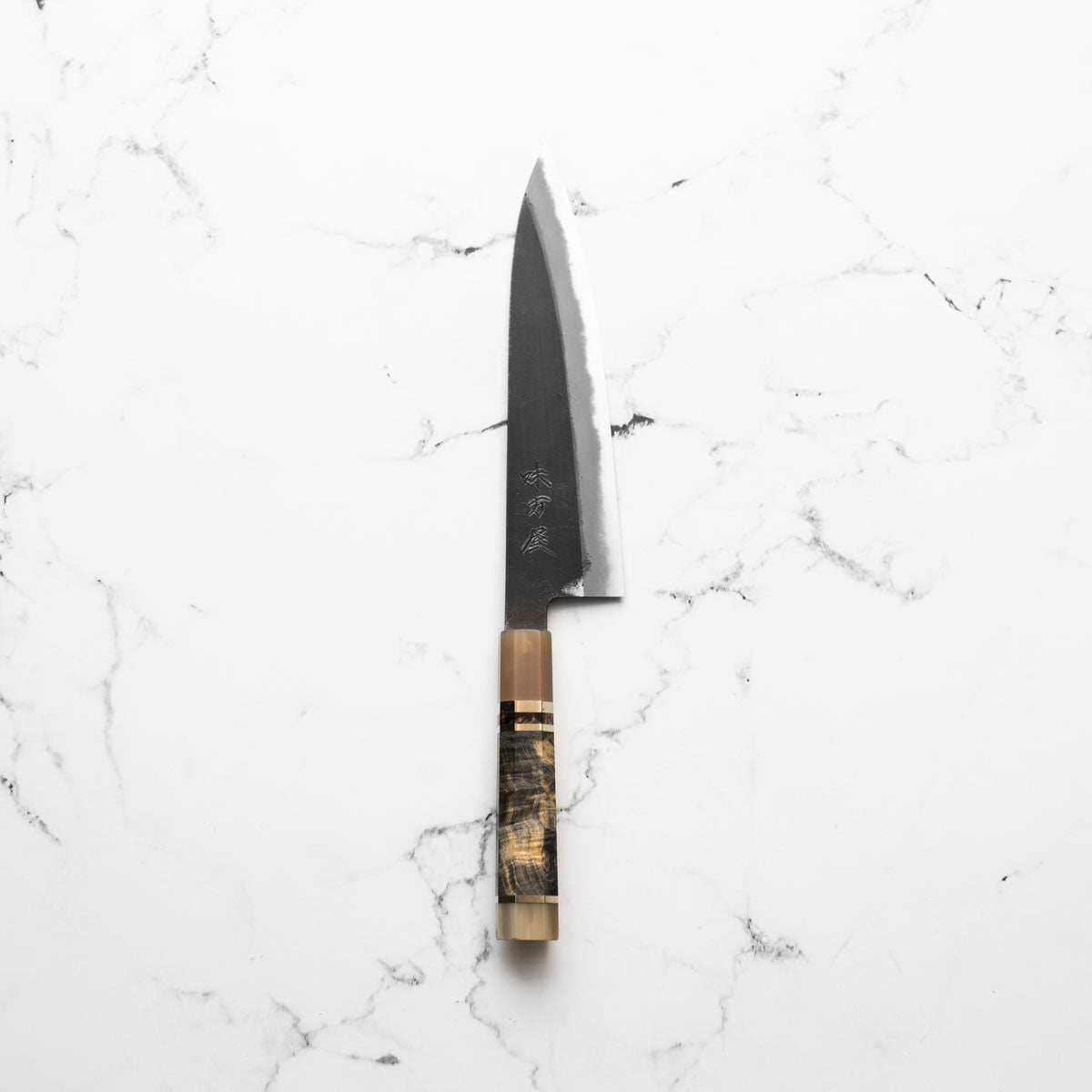 Mutsumi Hinoura Ajikataya White 2 Gyuto 210mm - Maple & Double Blonde - blade detail