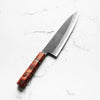 Mutsumi Hinoura Ajikataya White 2 Gyuto 210mm - Resin (Red) - angled view