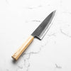 Mutsumi Hinoura Ajikataya White 2 Gyuto 210mm - Spalted Maple - angled view