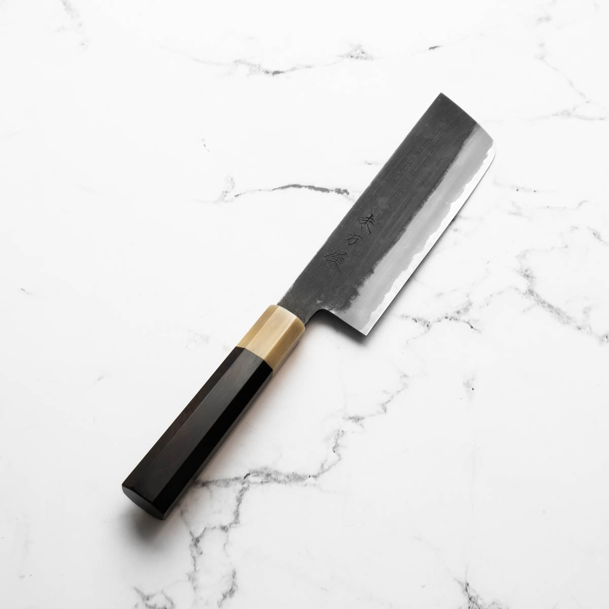 Mutsumi Hinoura Ajikataya White 2 Nakiri 165mm - Ebony & Blonde - angled view
