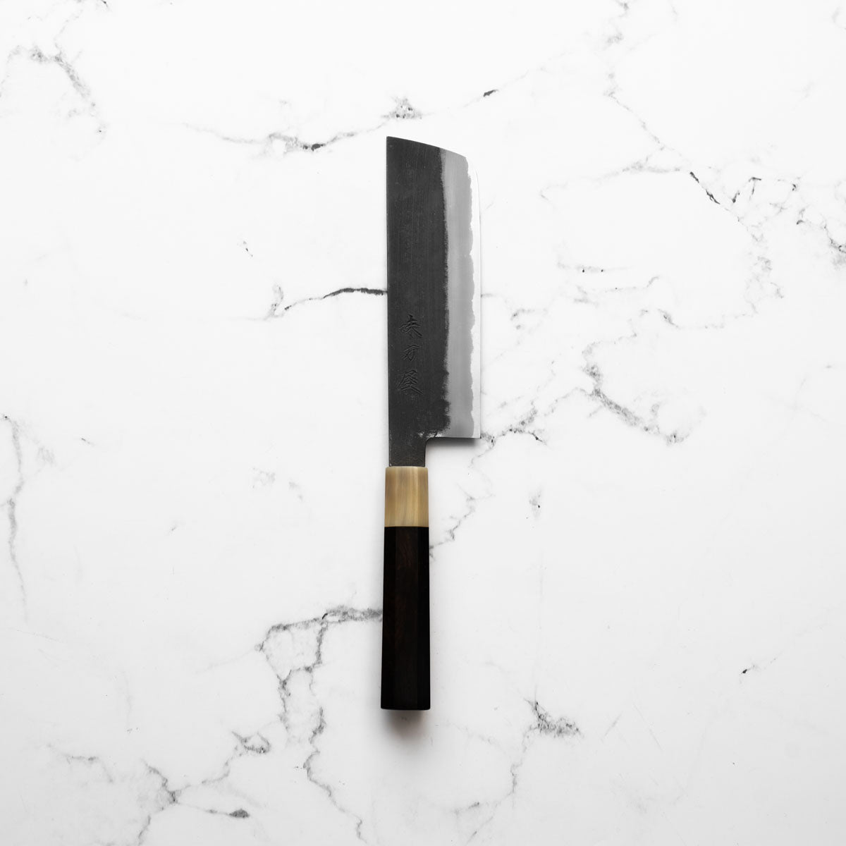 Mutsumi Hinoura Ajikataya White 2 Nakiri 165mm - Ebony & Blonde - blade detail