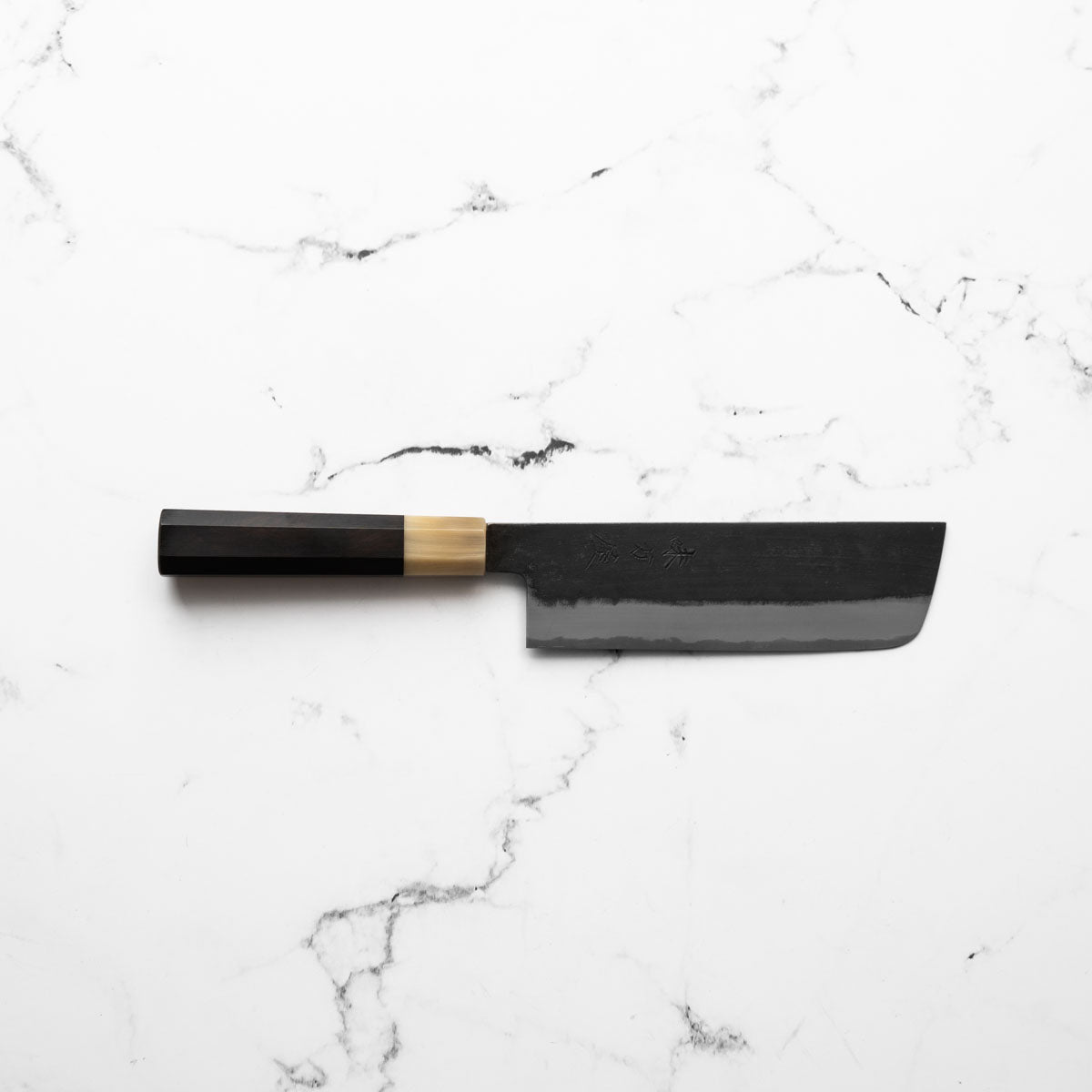 Mutsumi Hinoura Ajikataya White 2 Nakiri 165mm - Ebony & Blonde - handle detail