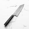 Nigara Hamono "Anmon" SG2 Damascus Bunka 180mm - Dark Carbon Fibre - angled view