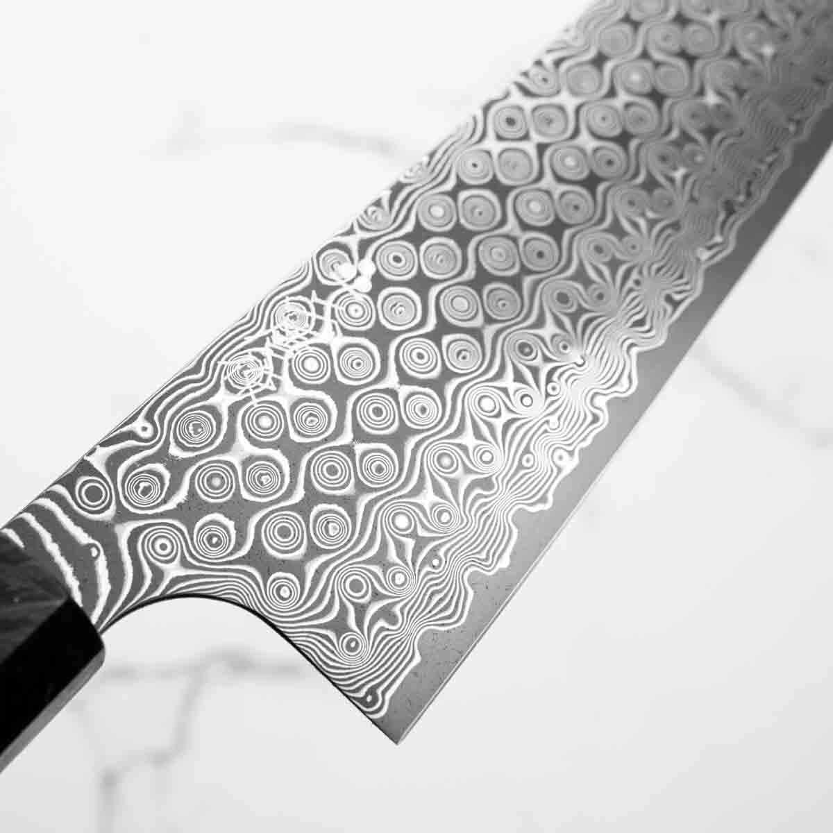 Nigara Hamono "Anmon" SG2 Damascus Bunka 180mm - Dark Carbon Fibre - view 5