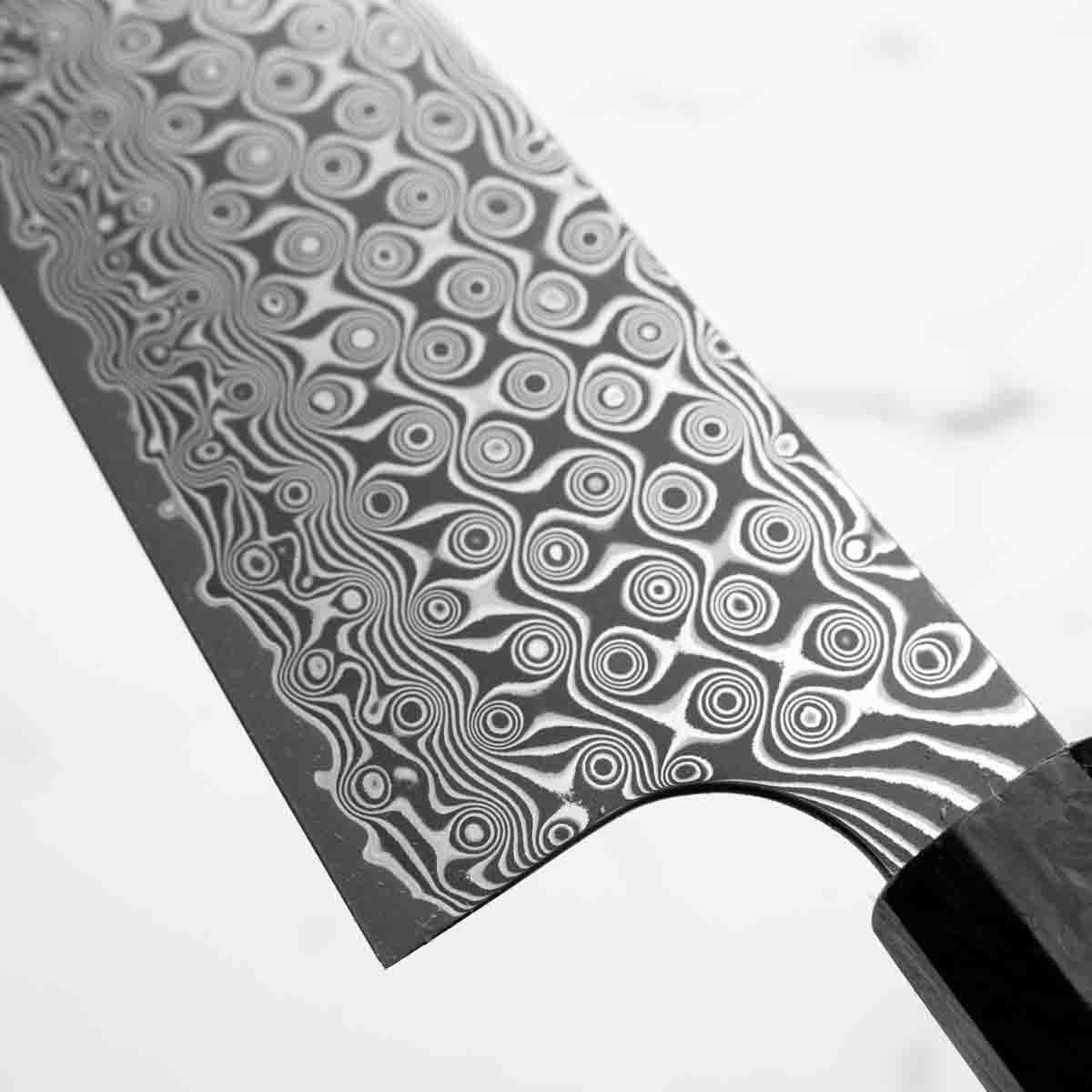 Nigara Hamono "Anmon" SG2 Damascus Bunka 180mm - Dark Carbon Fibre - view 6