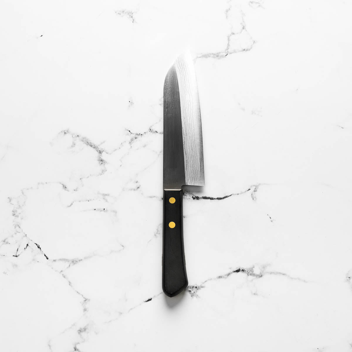 Shibamasa VG5 Damascus Santoku - Black Handle