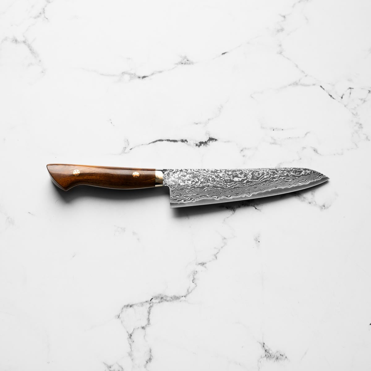 Shigeki Tanaka R2 Damascus Gyuto 180mm - Western Ironwood - handle detail
