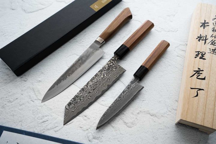 three knives from the shorter collection from chefs edge australia