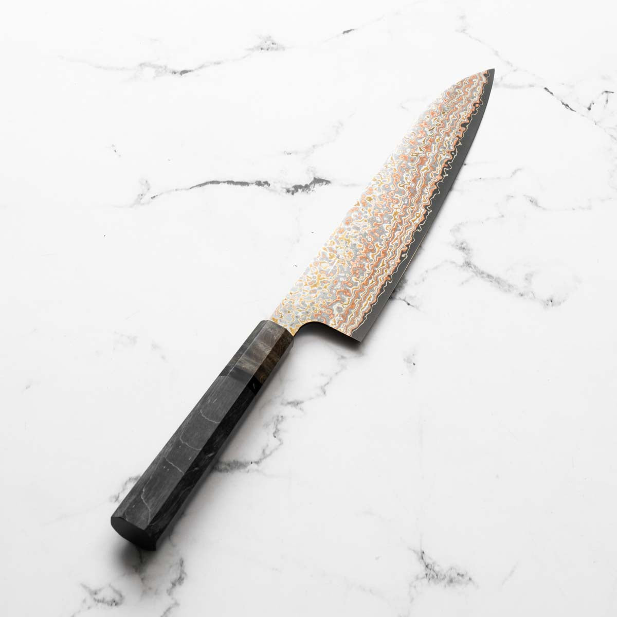 Takeshi Saji VG10-W Nashiji Rainbow Damascus Gyuto 210mm - Dark Maple