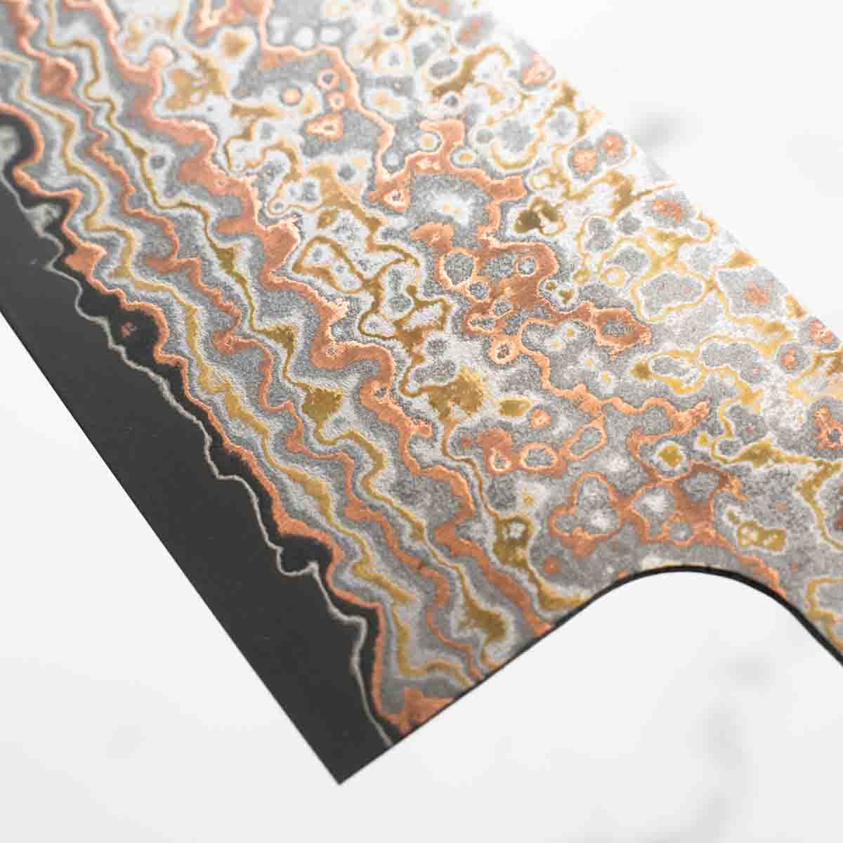 Takeshi Saji VG10-W Nashiji Rainbow Damascus Gyuto 210mm - Dark Maple