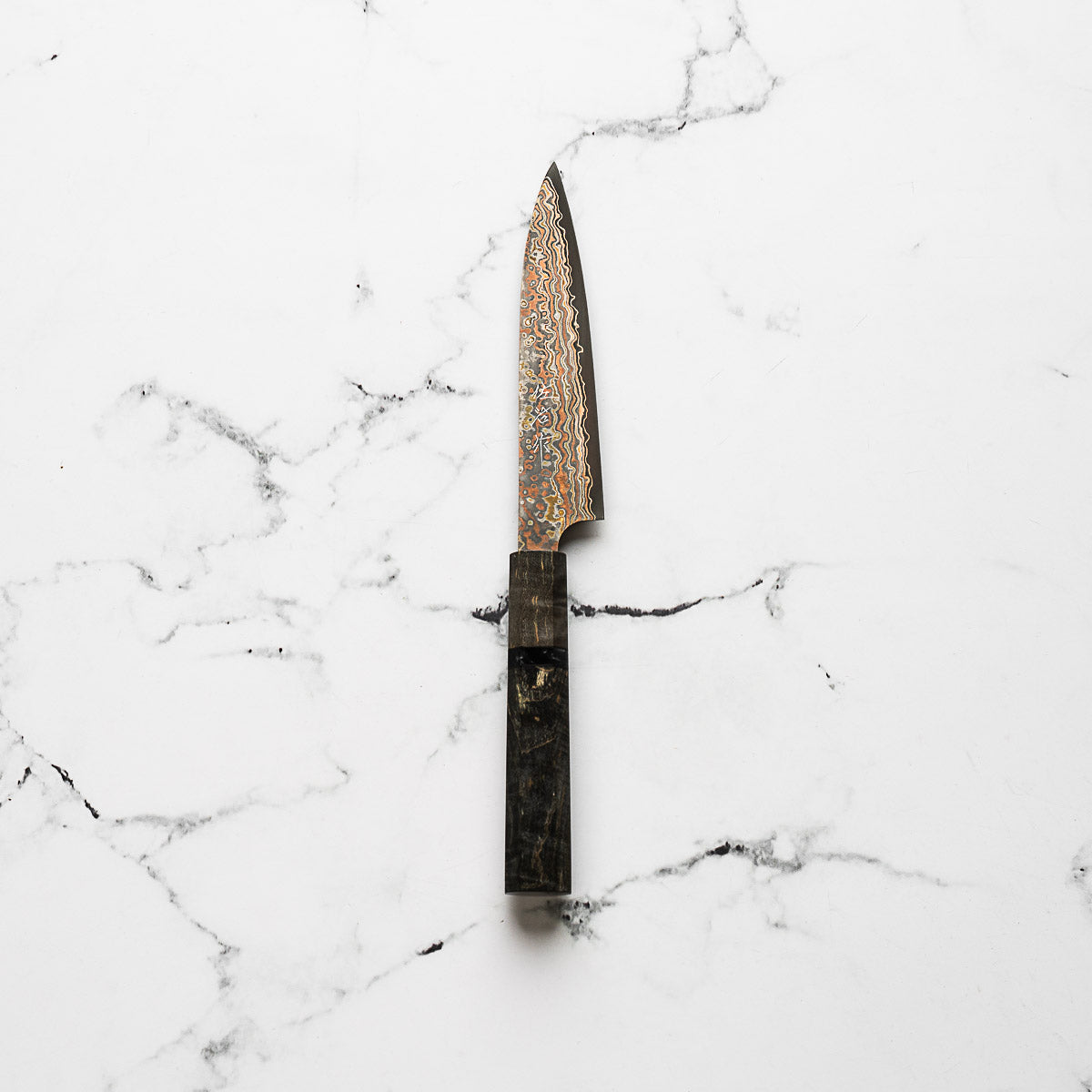 Takeshi Saji VG10-W Nashiji Rainbow Damascus Petty 135mm - Dark Maple