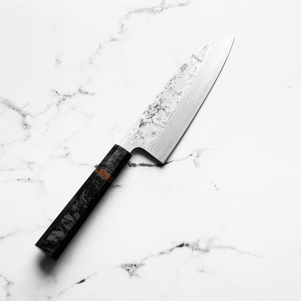 Tsunehisa Swedish Stainless Washiji Santoku 165mm - Carbon Fibre